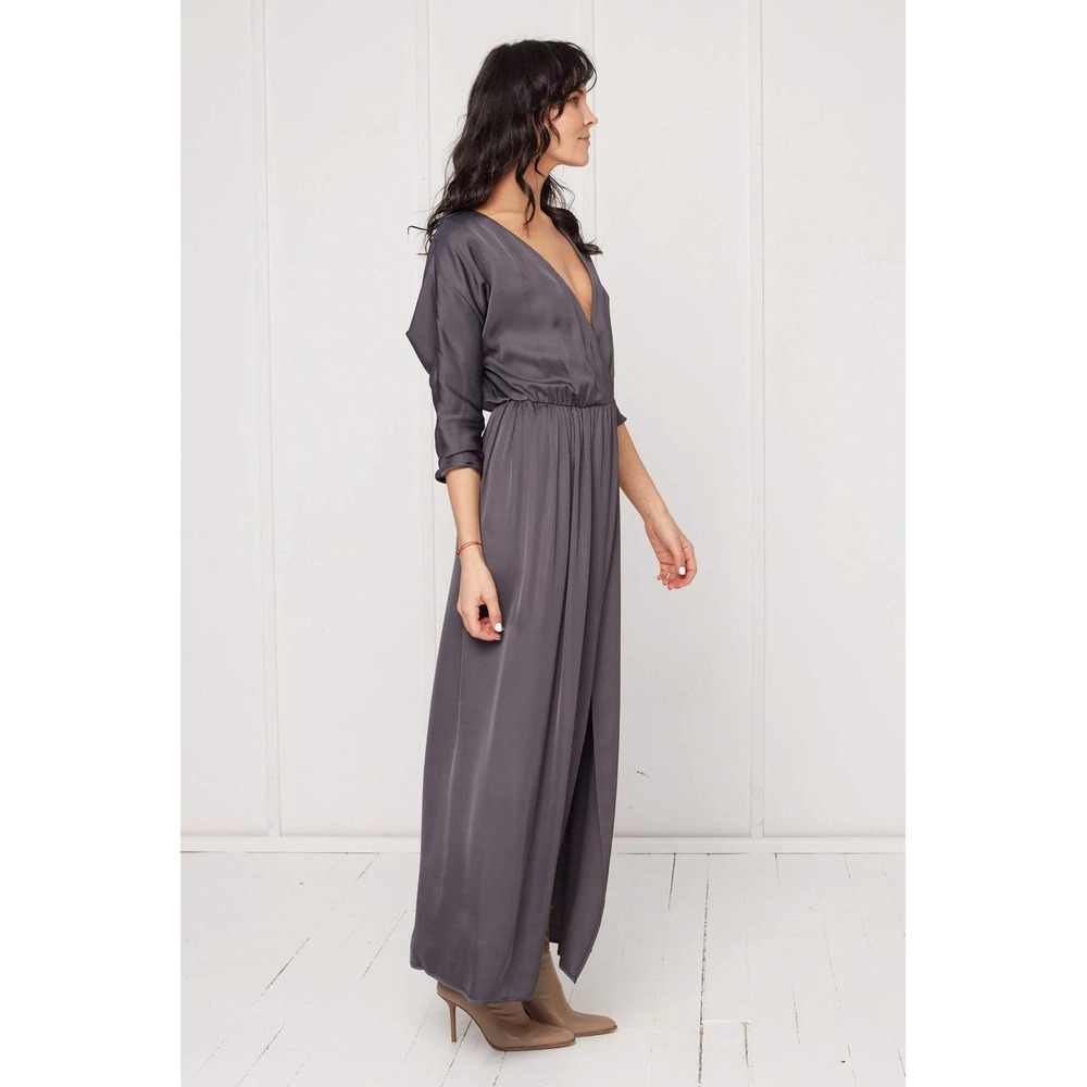 AGAIN viscose maxi wrap dress neutral la designer minimalist chic longline Med 8